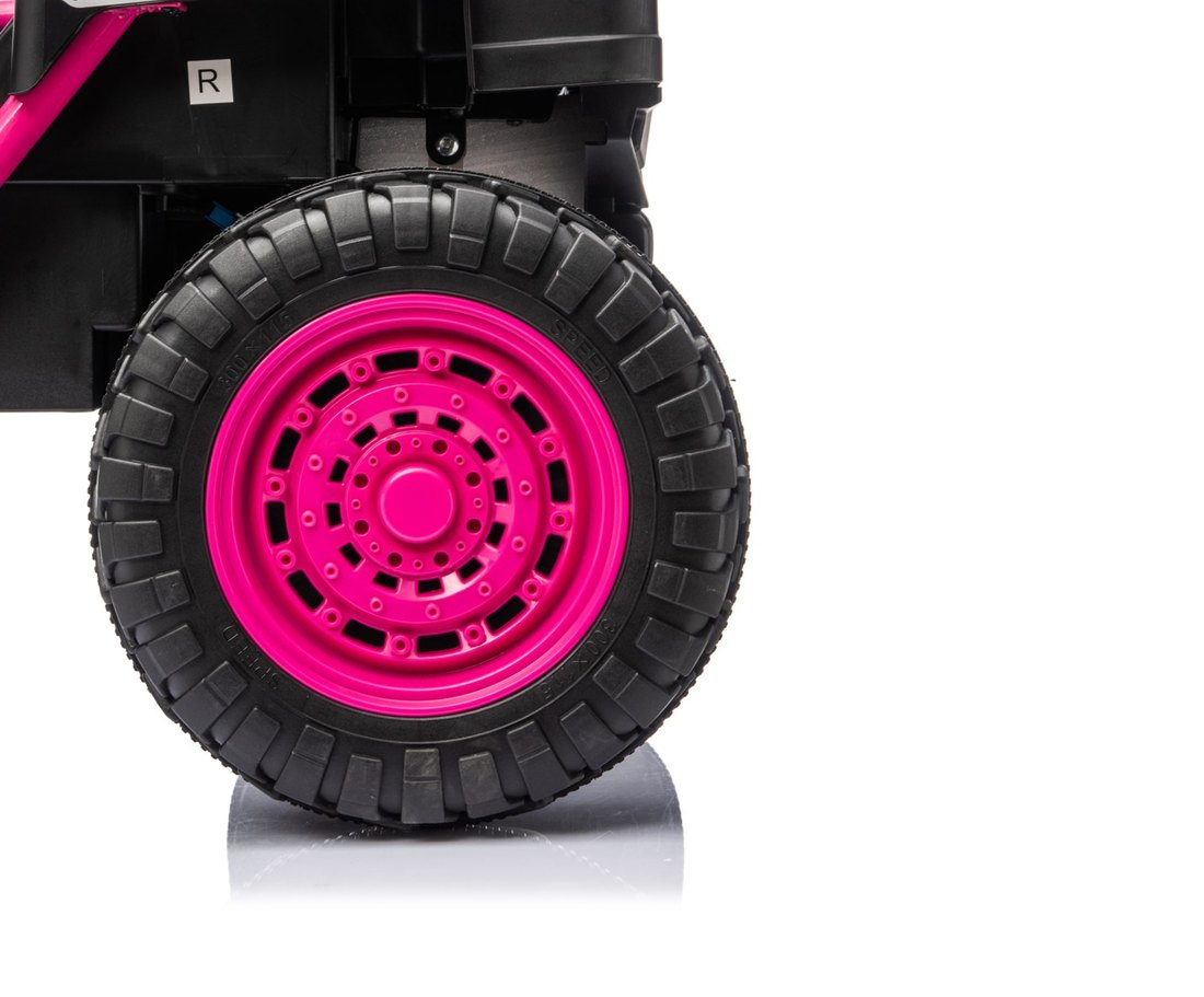 Close-up of a chunky EVA tire on a rose wheel