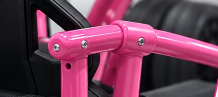 Close-up of a bolted joint on the rose metal tube frame