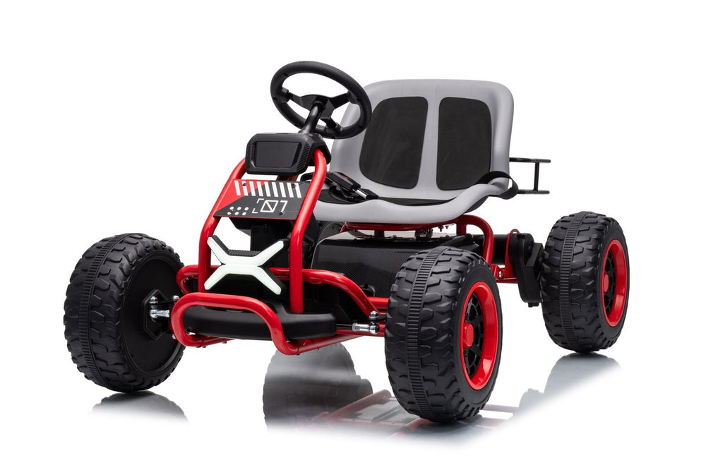 Front three-quarter view of the red off-road kart