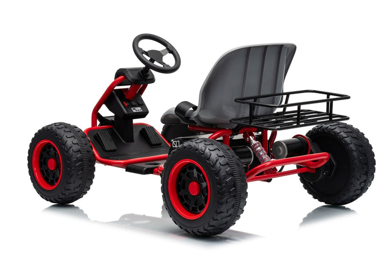 Rear three-quarter view showing the seat, basket and rear shock