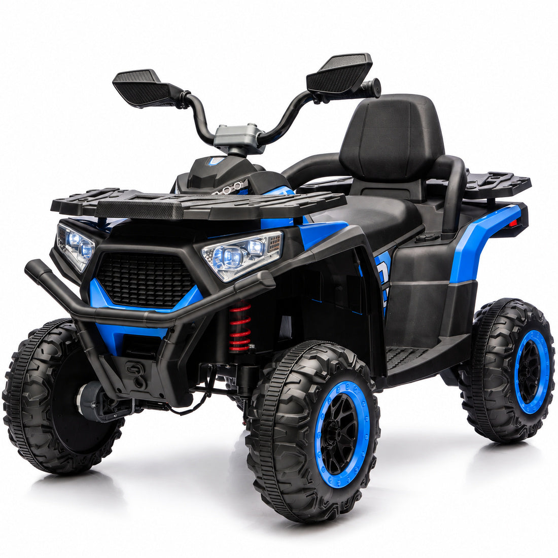 NEL007X ride-on ATV in Blue – front three-quarter view