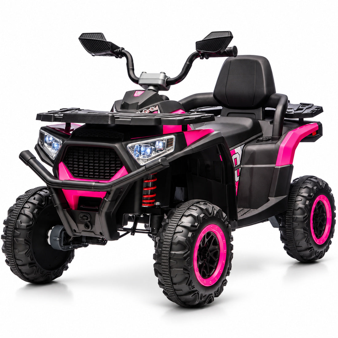 NEL007X ride-on ATV in Pink – front three-quarter view