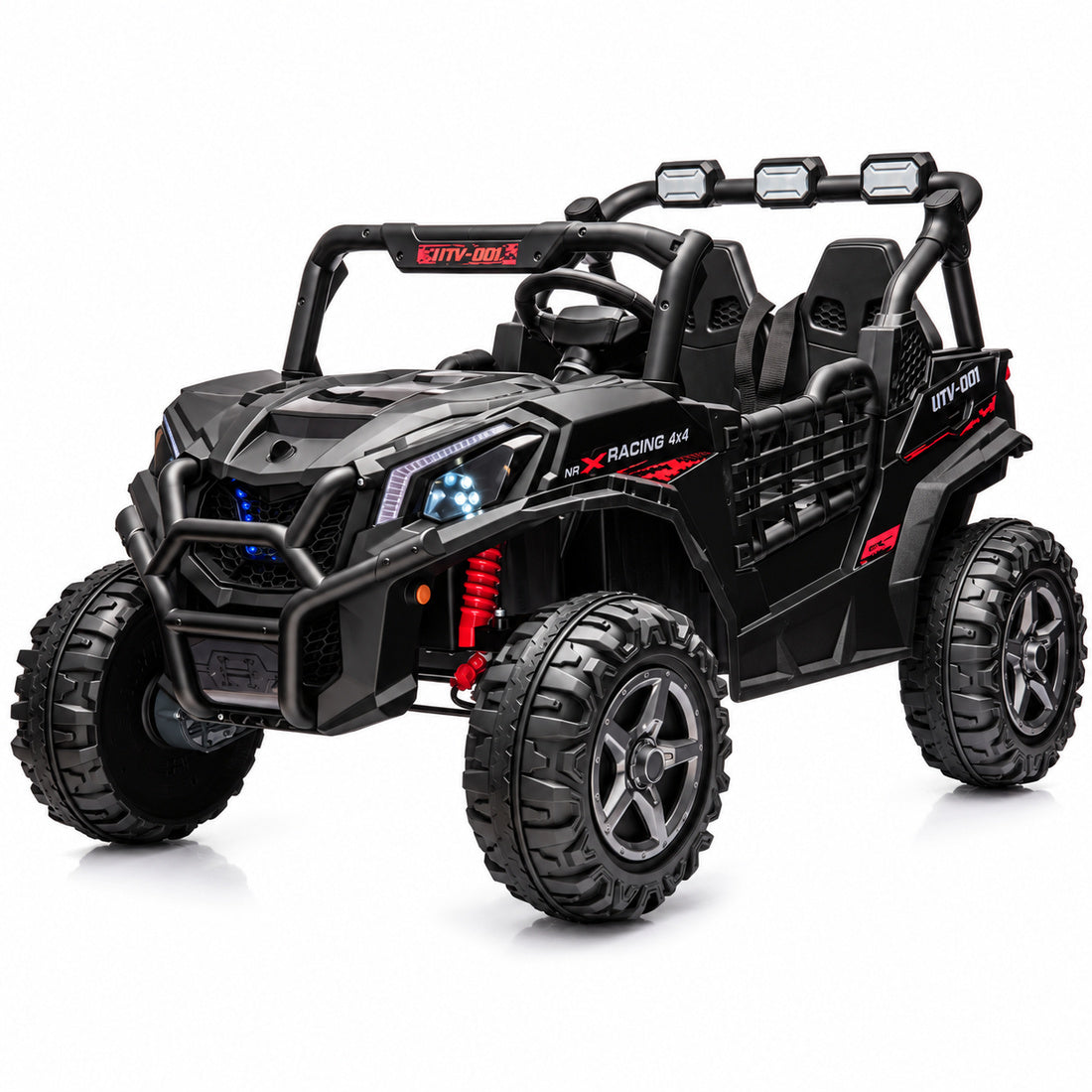 BBH027 ride-on UTV in Black – front three-quarter view