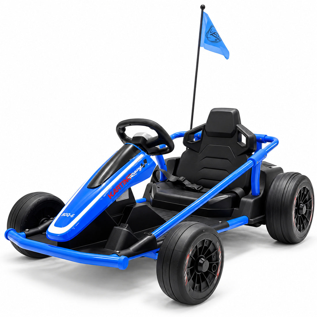 BDQ-6 go-kart in Blue – front three-quarter view