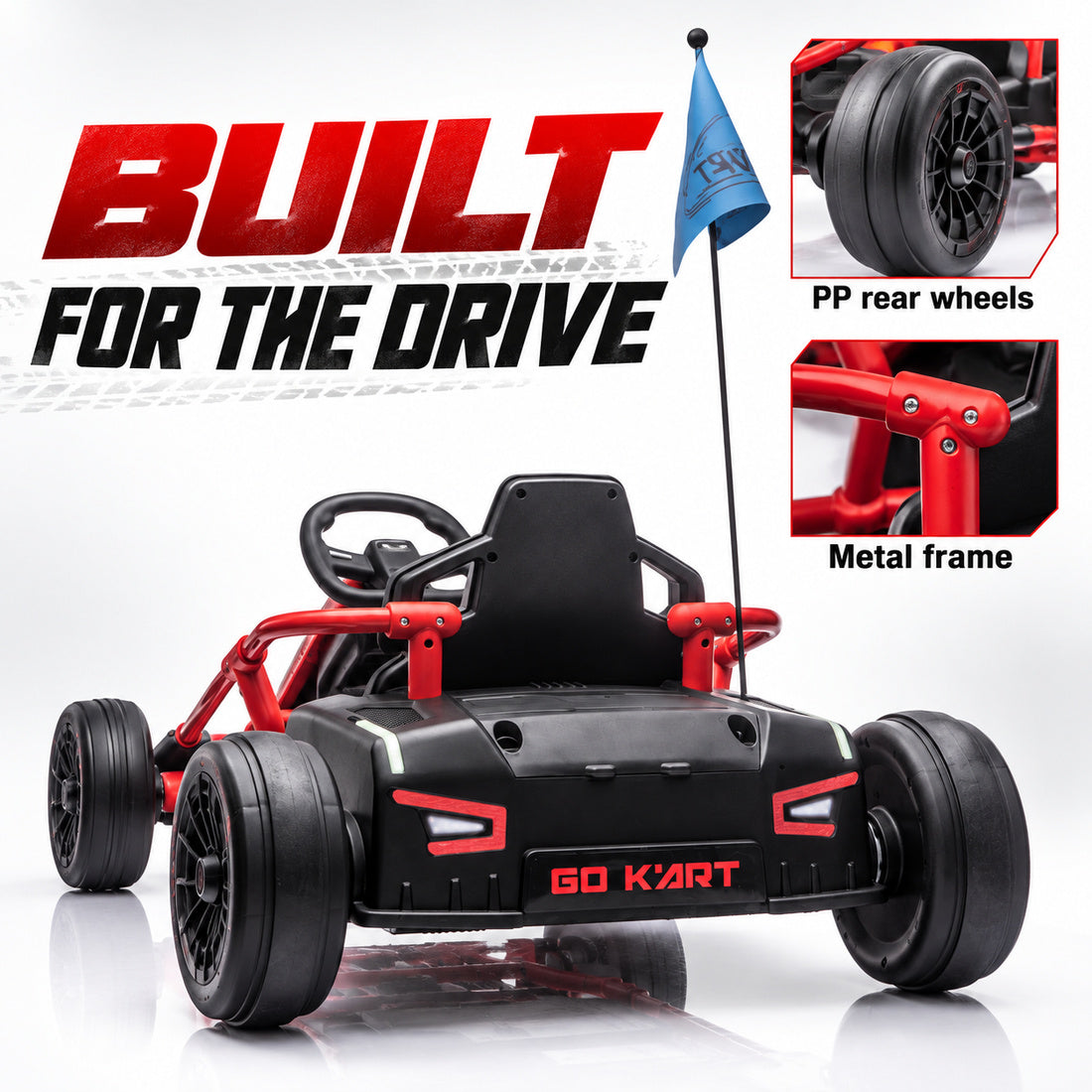 BDQ-6 go-kart in Red – rear three-quarter view