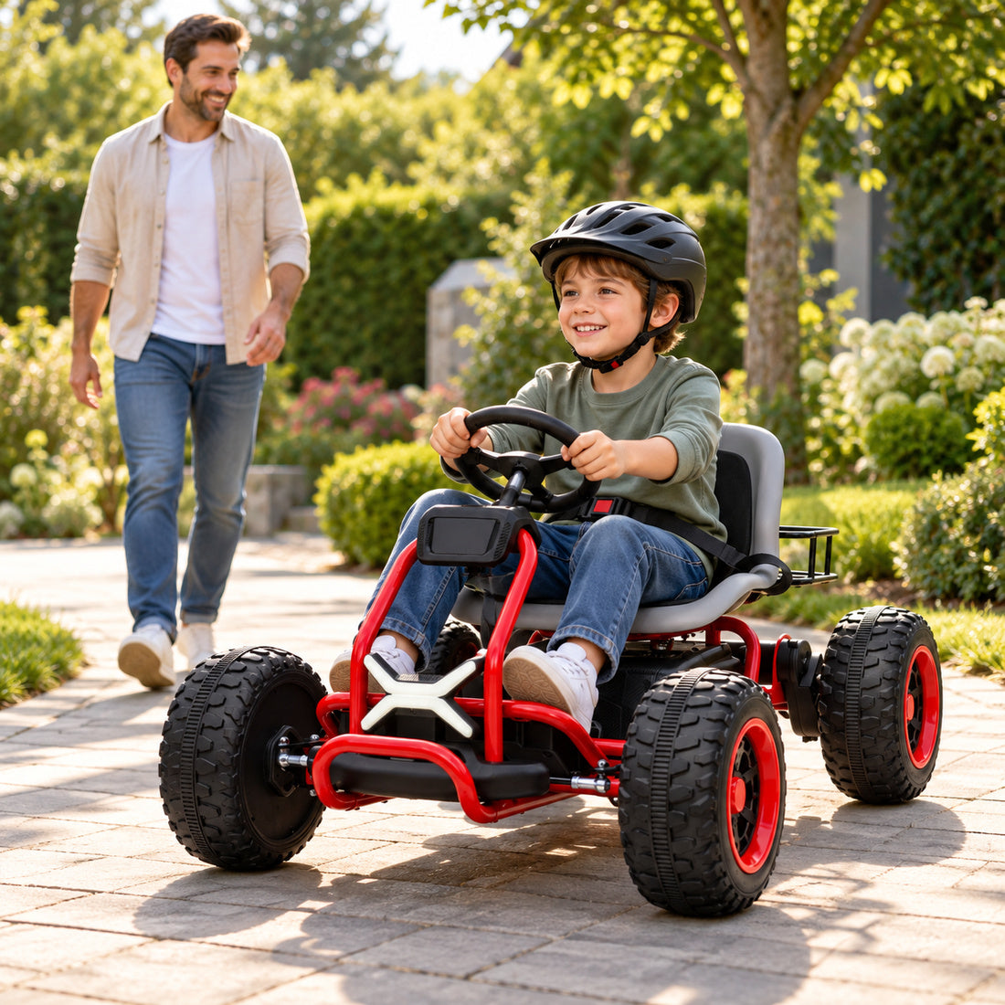 XMX669 off-road buggy in Red – parent and child outdoors