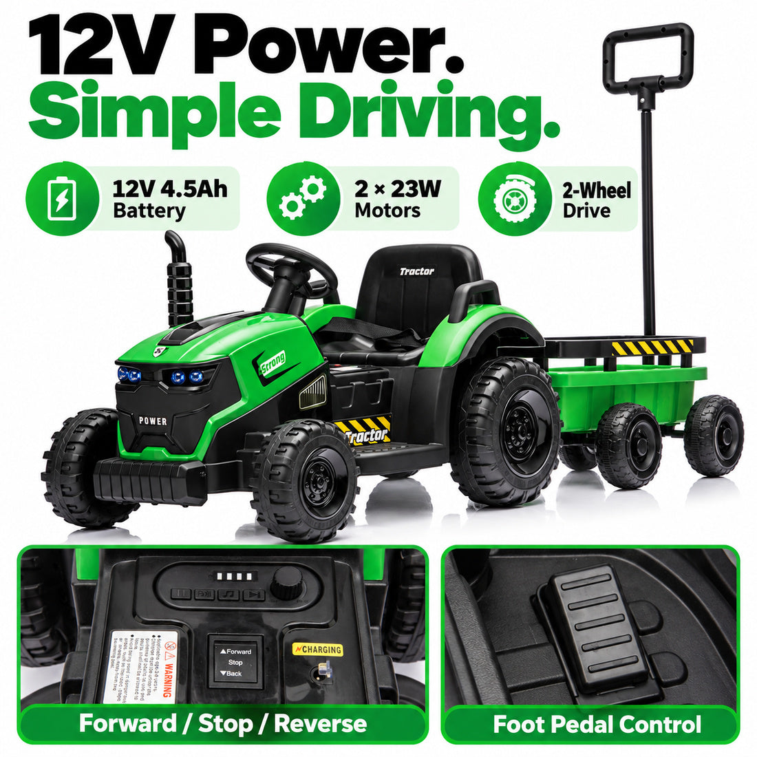 FB319 ride-on tractor in Green – motor power and easy driving