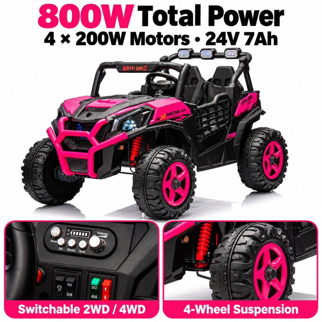 BBH027 ride-on UTV in Pink – 800W motors and drive modes