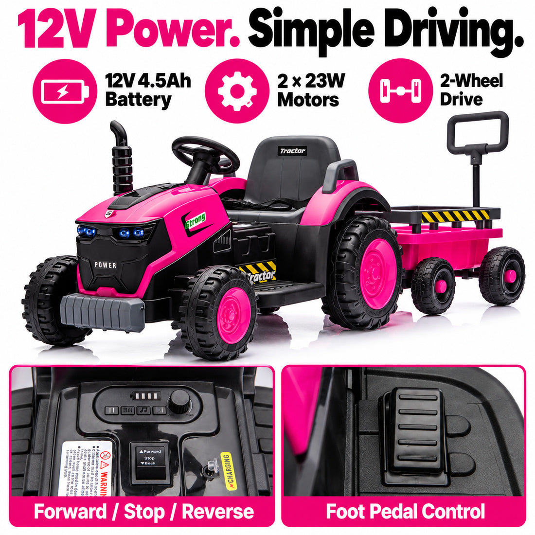 FB319 ride-on tractor in Rose – motor power and easy driving
