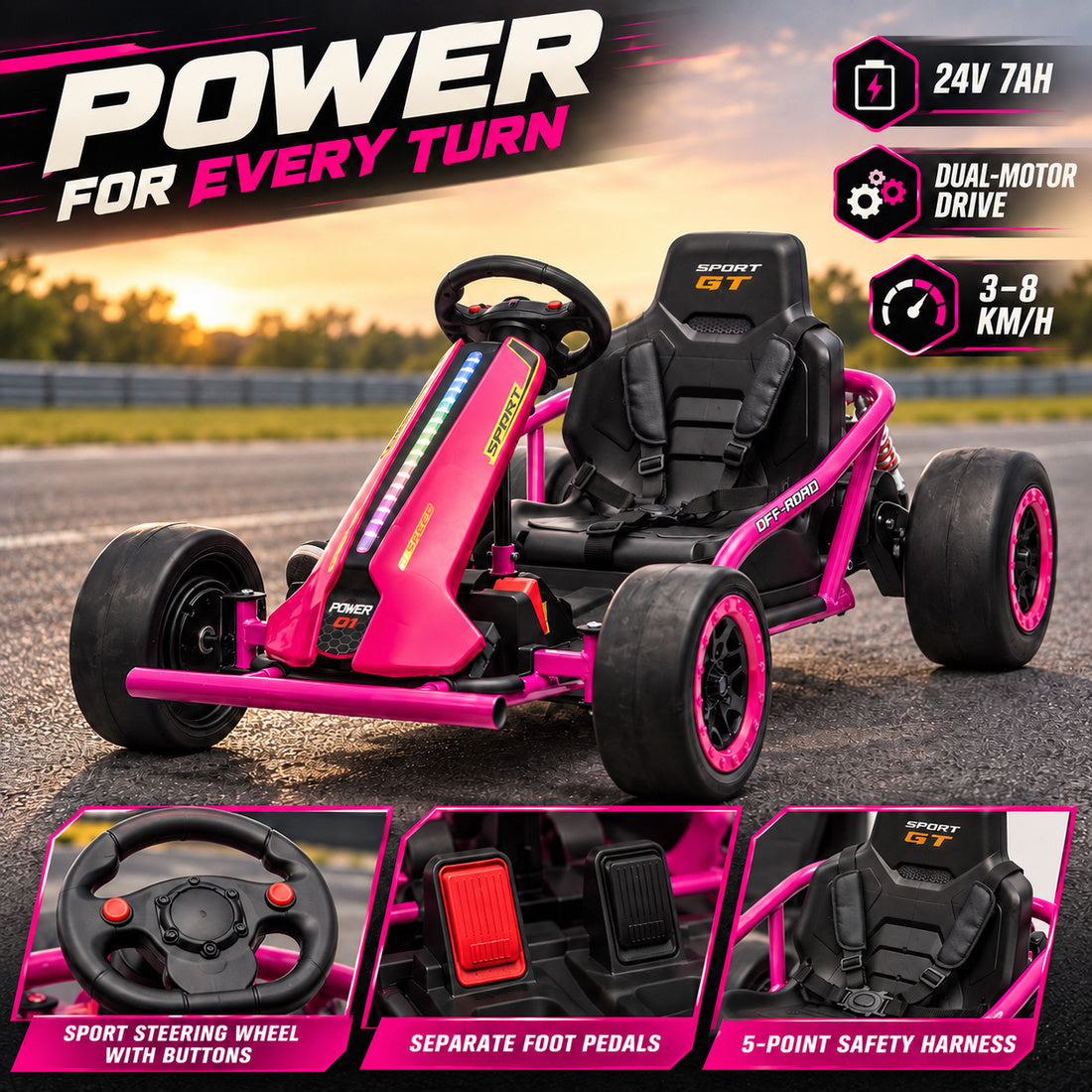 JC020 drift go-kart in Rose – motor power