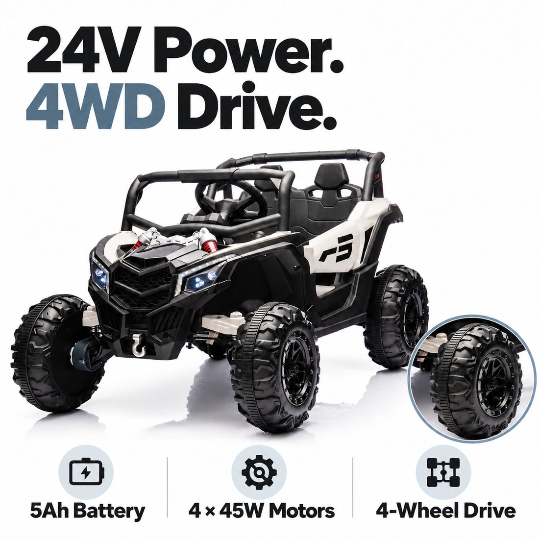 NEL-901A ride-on UTV in Grey White – key performance features