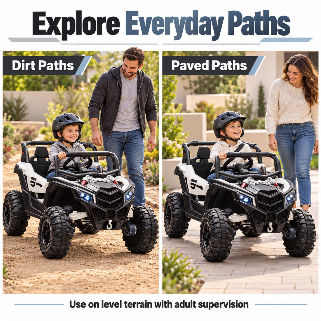 NEL-901A ride-on UTV in Grey White – driving on different terrains