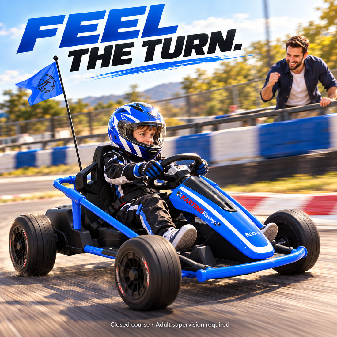 BDQ-6 go-kart in Blue – drifting on the track