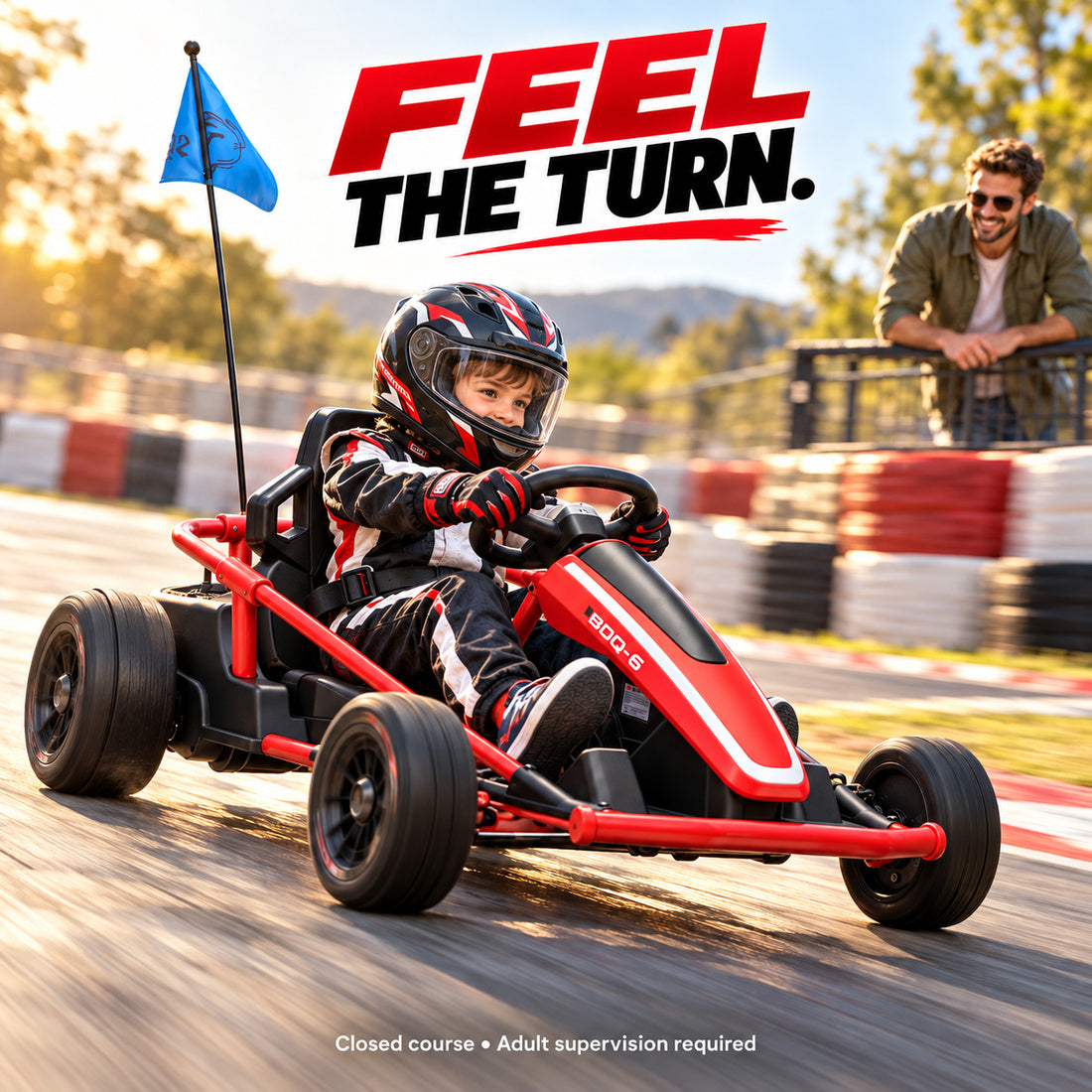 BDQ-6 go-kart in Red – drifting on the track
