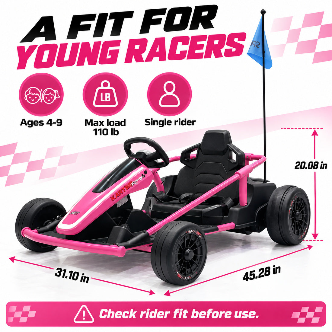 BDQ-6 go-kart in Rose – recommended ages and dimensions