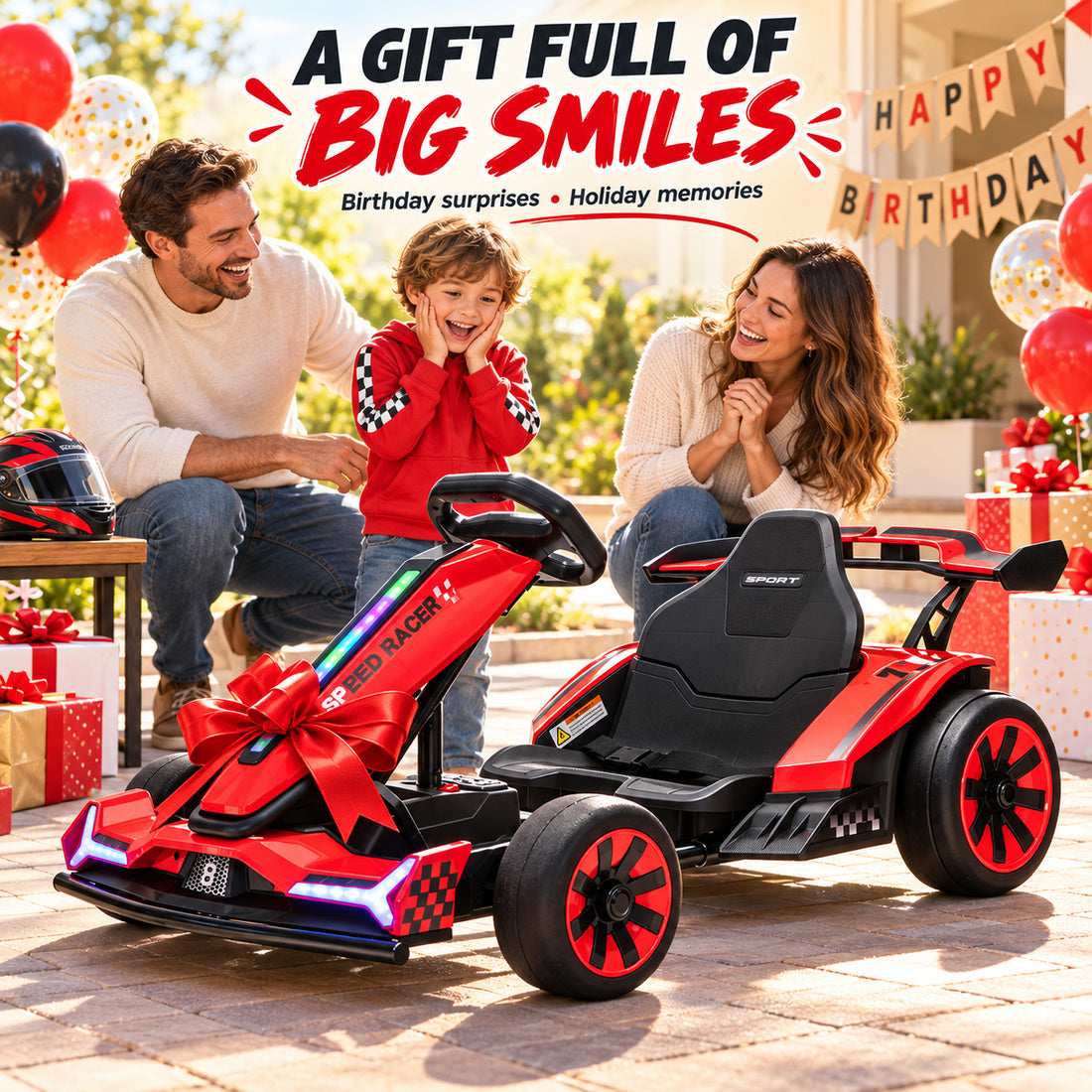 TR2601 drift go-kart in Red – birthday gift surprise with a big bow