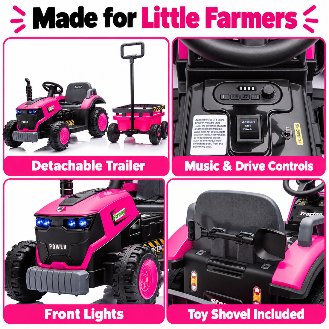 FB319 ride-on tractor in Rose – product details