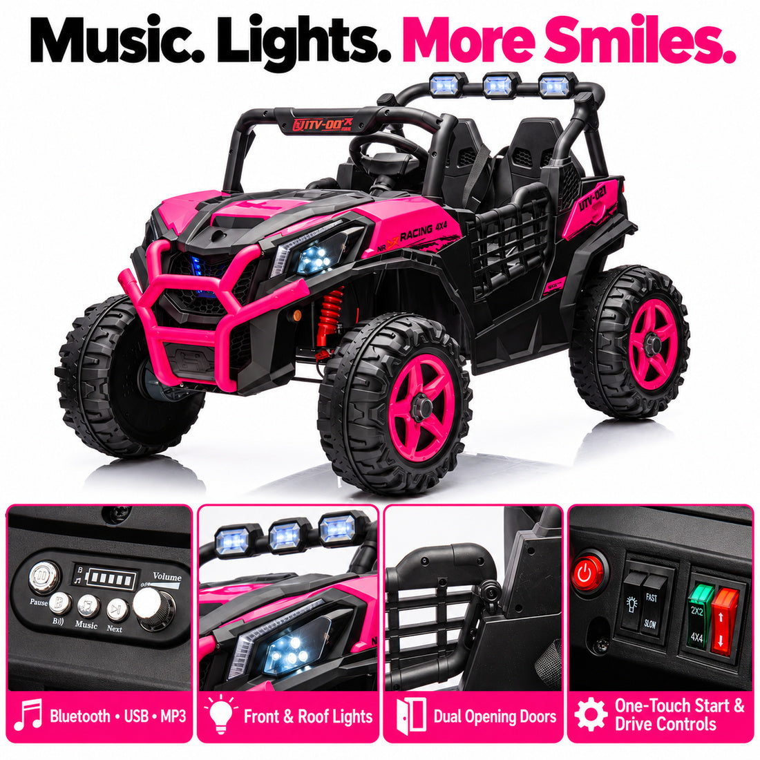 BBH027 ride-on UTV in Pink – music, lights and controls