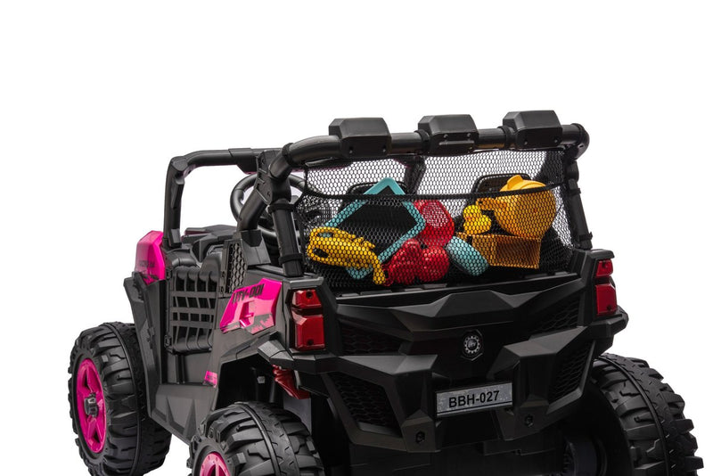 The rear deck behind the seats holding a few toys