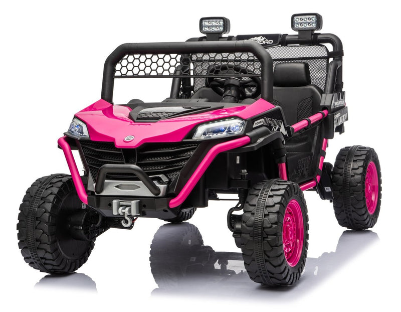 Front three-quarter view of the rose UTV