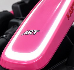The glowing LED light strip on the rose nose of the kart