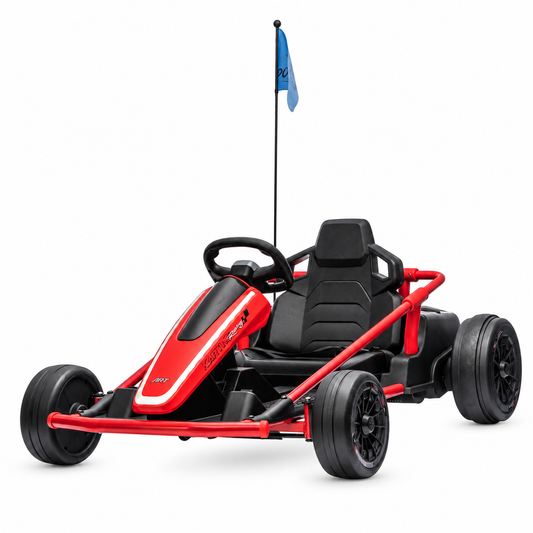 BDQ-6 24V Electric Go-Kart for Kids with Drift Function in Red – front three-quarter view on white background