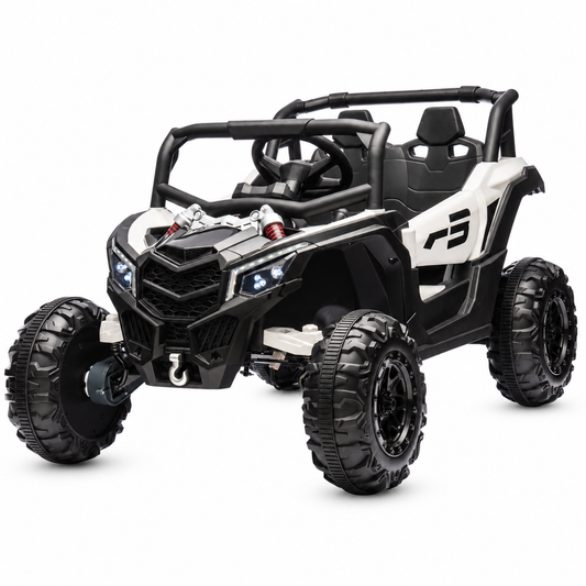 NEL-901A 24V 4WD Kids Ride-On UTV with Parent Remote in Grey White – front three-quarter view on white background