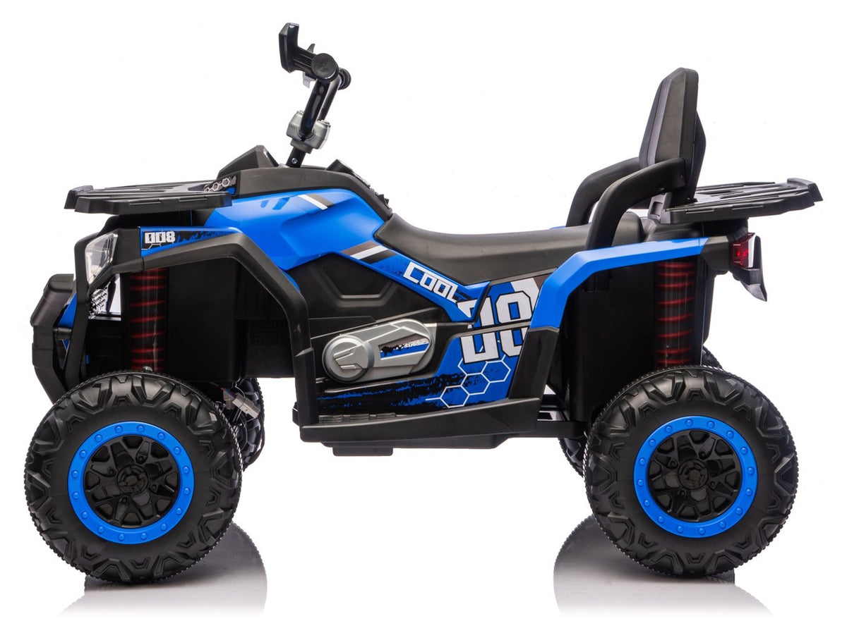 Side view of the blue ATV