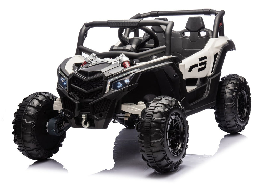 Front three-quarter view of the grey-white UTV