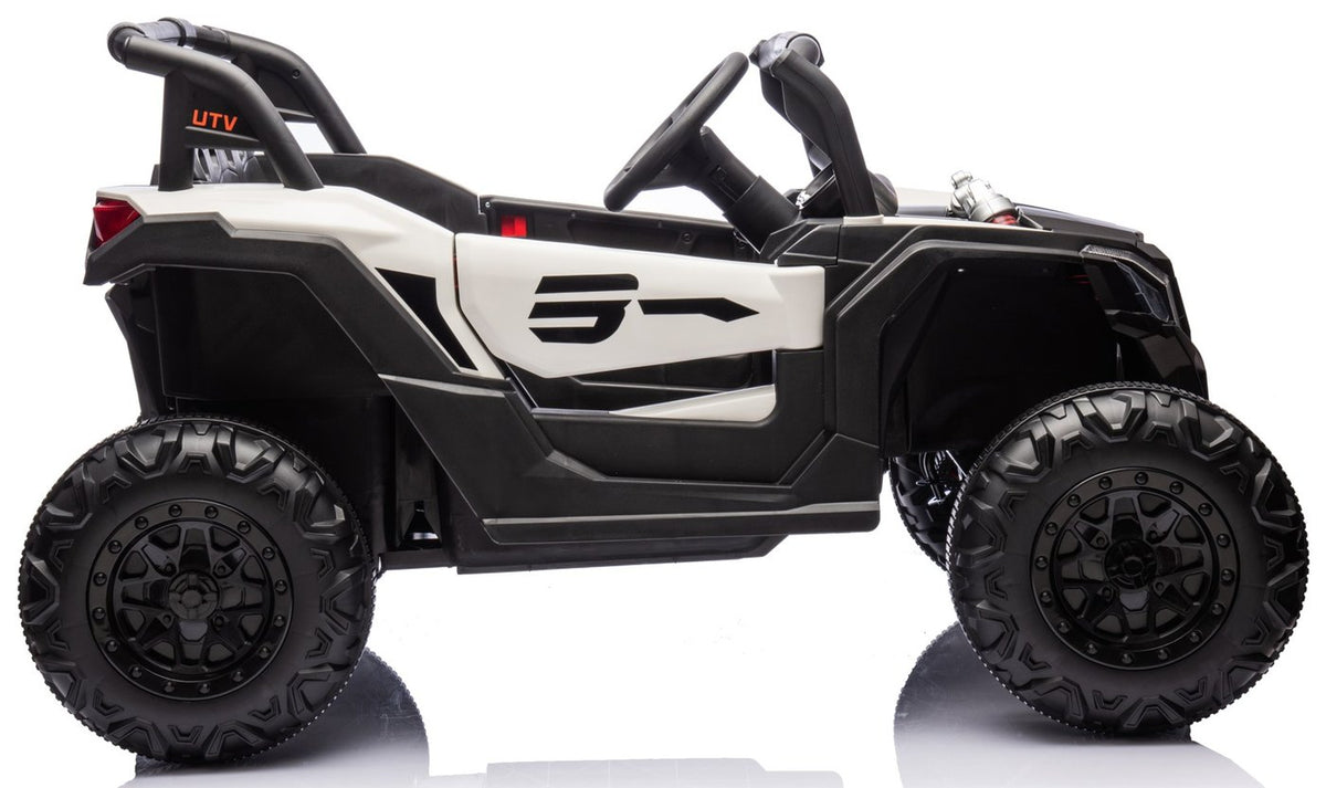 Side view of the grey-white UTV