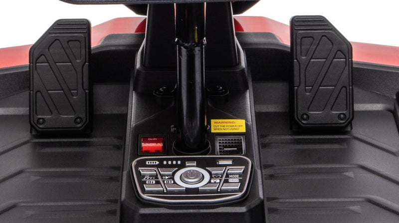 The go pedal and brake pedal in the kart footwell