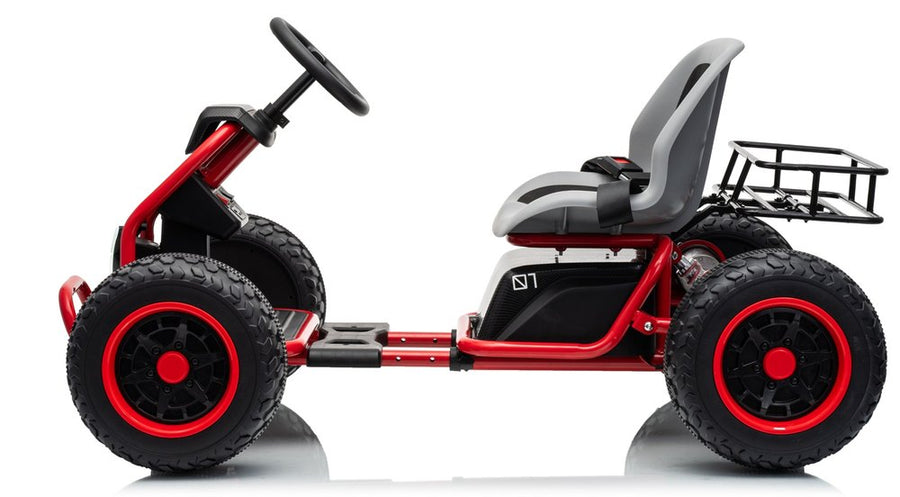 Side view of the kart with the frame set to the long position