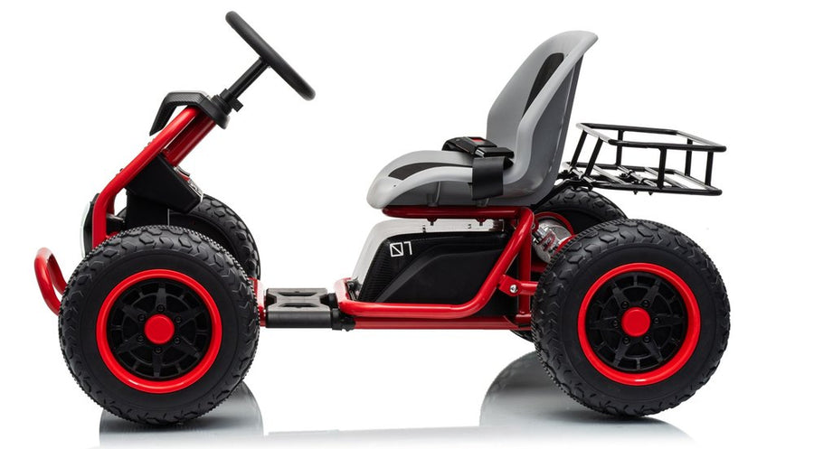 Side view of the kart with the frame set to the short position